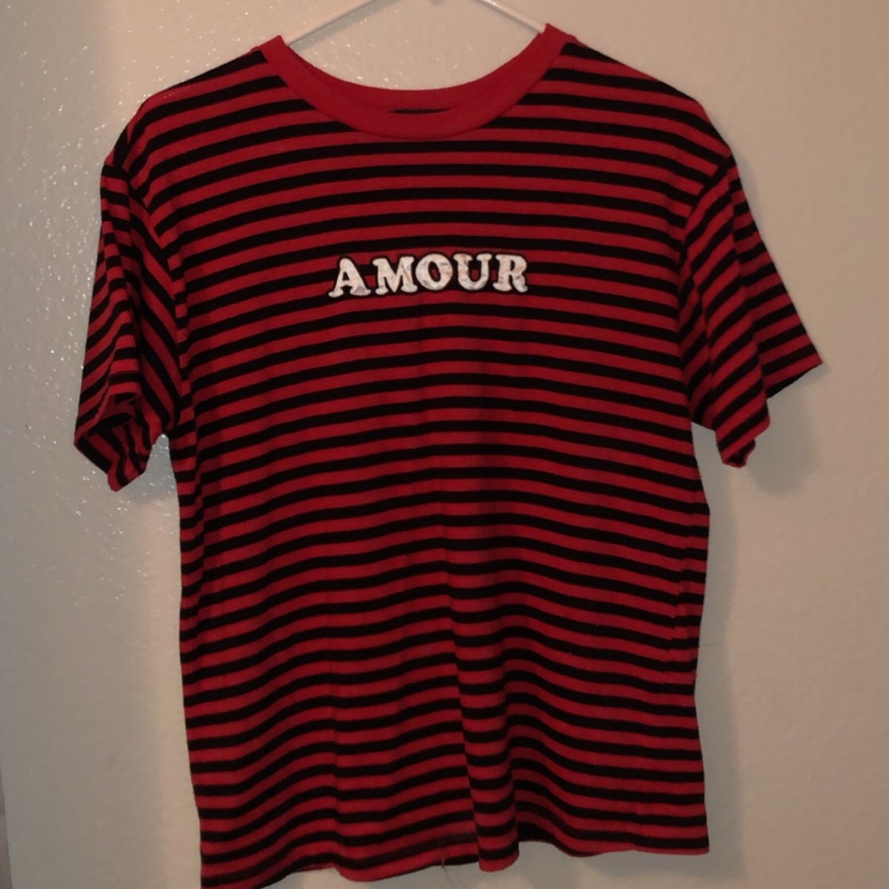 black and red striped shirt